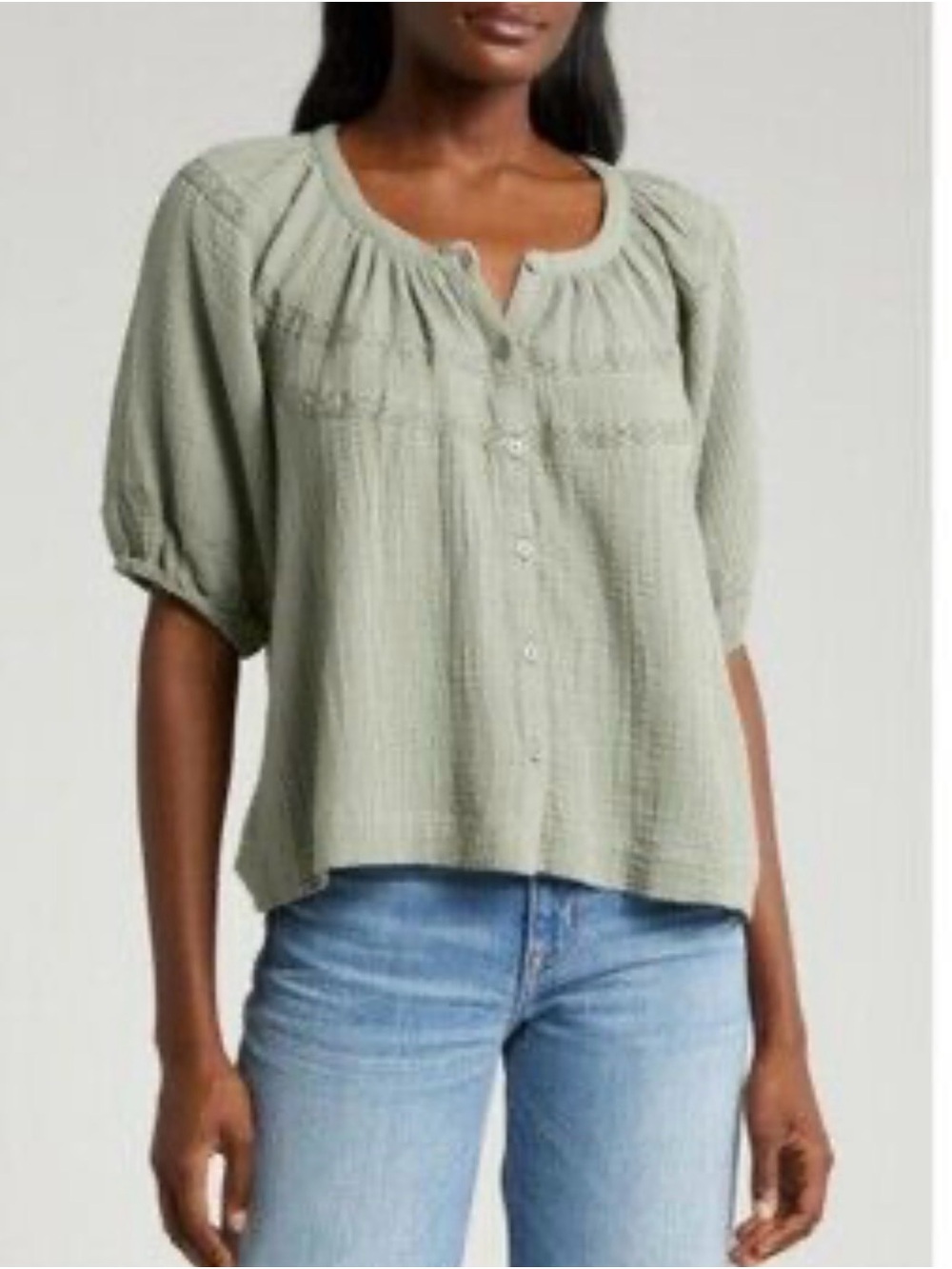 Light Sage Green Button-Front Marine Layer top.